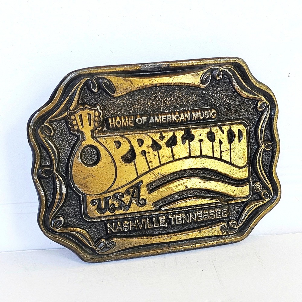 1970s Opryland USA Belt Buckle Nashville Tennessee Brass Souvenir Country Music